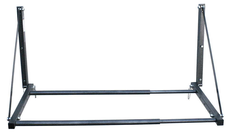 MaxxHaul wall-mounted folding tire rack keeps four tires neatly organized and accessible.