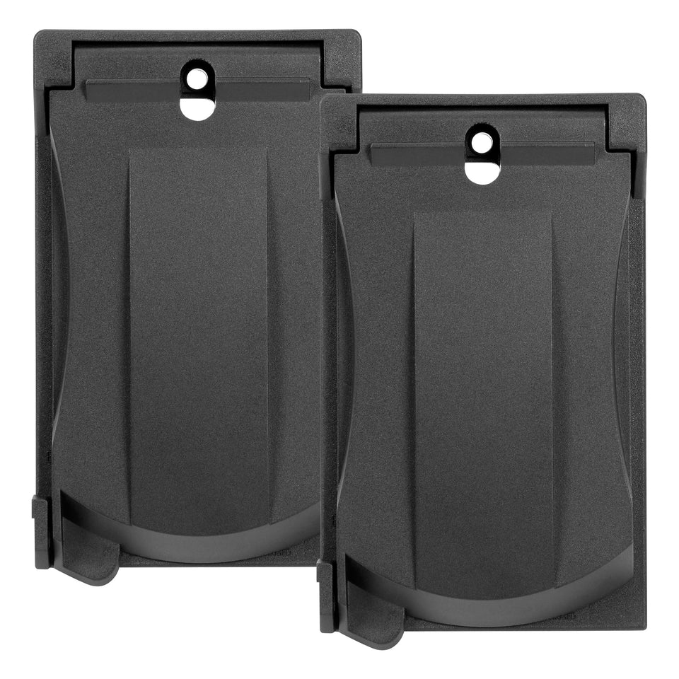 Maxxima 1-Gang Vertical Outdoor Outlet Cover protects outlets from rain and dust.