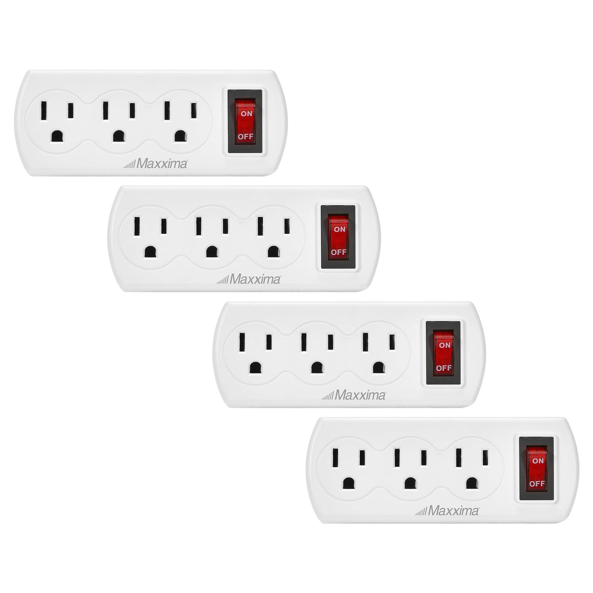 Maxxima 3-outlet wall plug adapter with on/off switch for convenient power control.