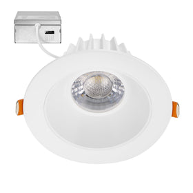 Maxxima 4in ultra-thin downlight in front view with bright, anti-glare illumination.
