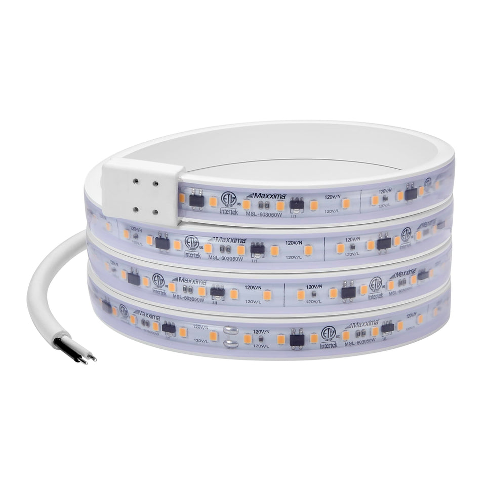 Maxxima 60-inch under-cabinet light, front view, delivering even warm illumination for kitchens.