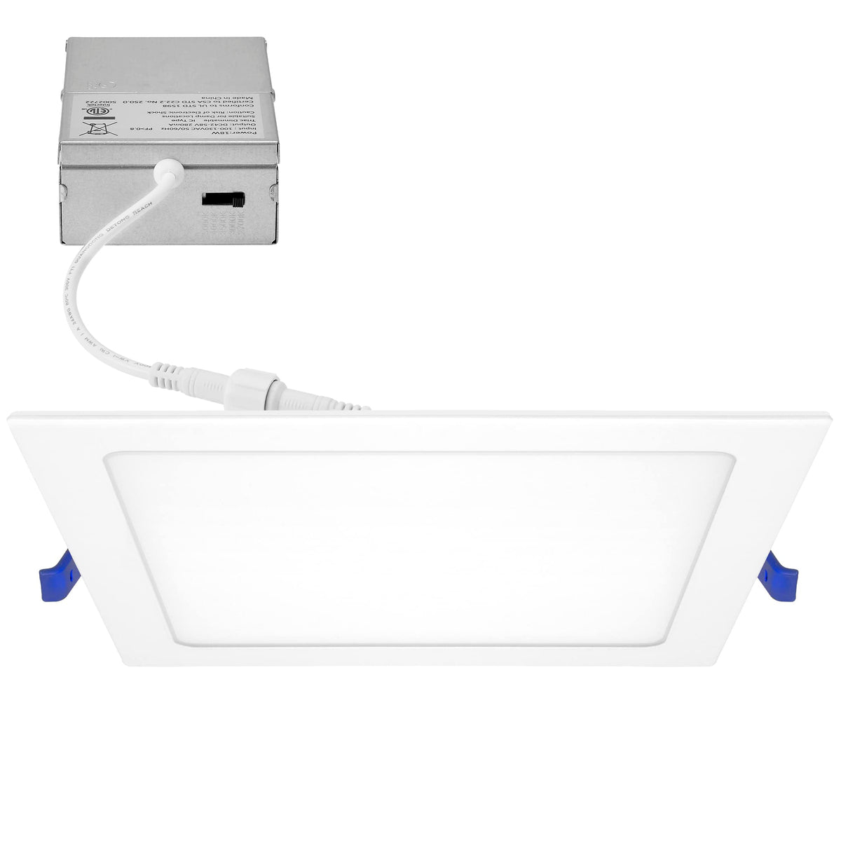 Maxxima 8in square downlight front view with even illumination for rooms