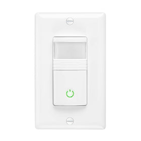 Maxxima occupancy sensor wall switch front view enabling automatic lighting control.
