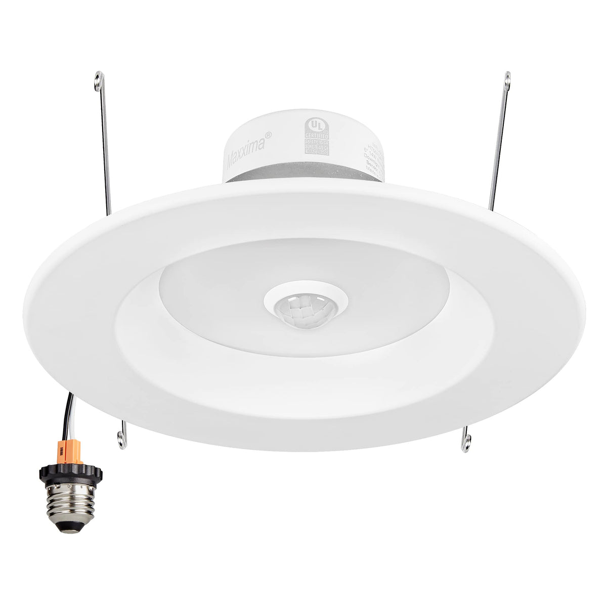 Maxxima retrofit PIR downlight front view, bright and energy efficient illumination.