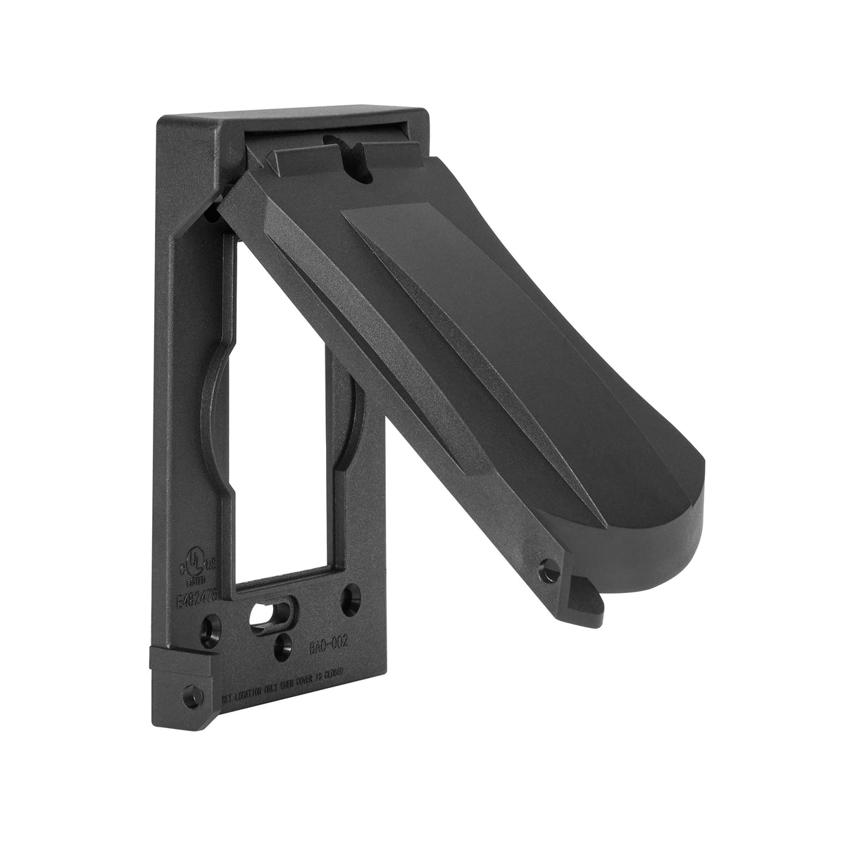 Maxxima universal flip cover fits GFCIs, switches, and standard outlets.