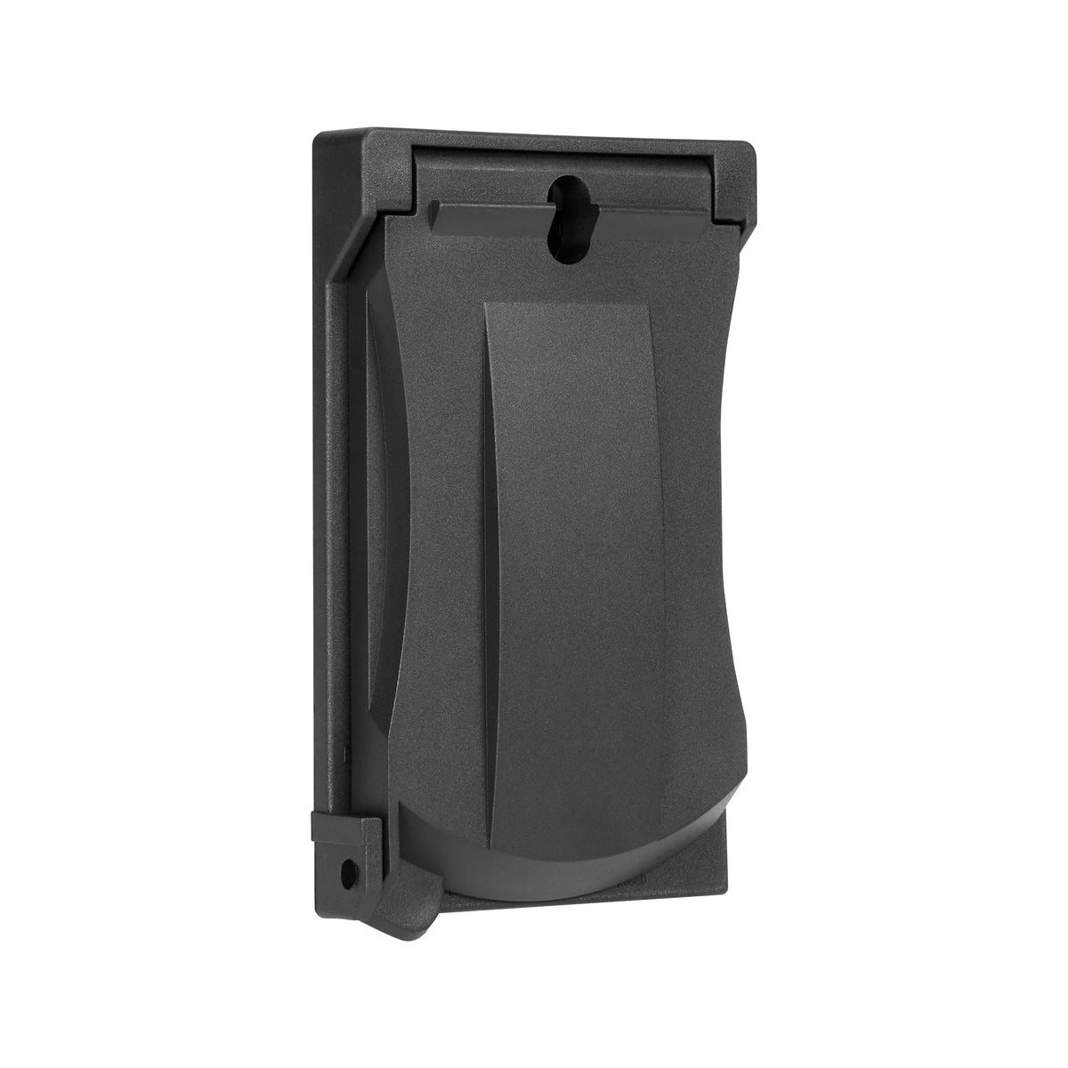 Maxxima weatherproof outlet cover with flip action keeps outdoor connections dry.