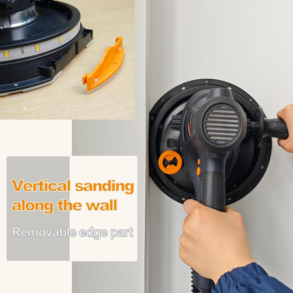 MAXXT drywall sander features a bright LED light for precise flatness checks.