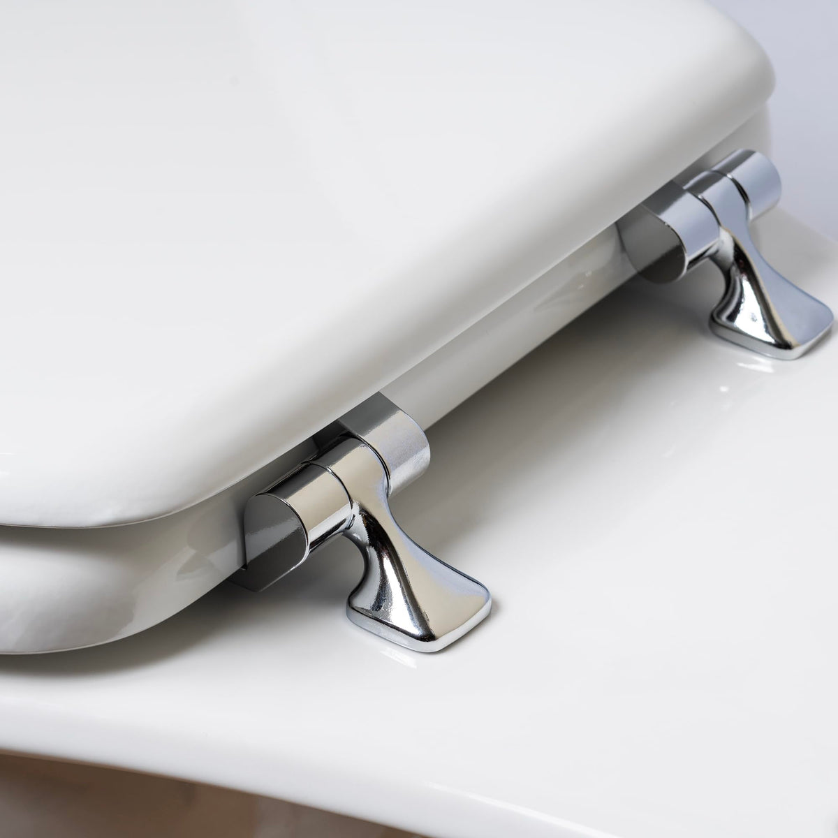 Mayfair 1844CP chrome hinges showcase durable and stylish bathroom hardware.