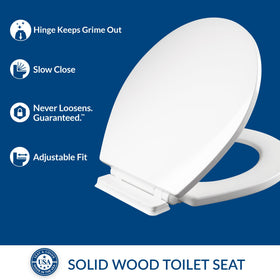 Mayfair Ashton adjustable hinges help quick, secure fit on most round toilets.