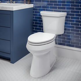Mayfair Ashton slow-close feature prevents seat slams for a quieter bathroom.