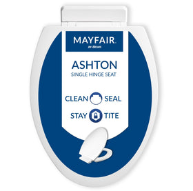 Mayfair Ashton toilet seat front view showcasing a sleek white finish for modern bathrooms.