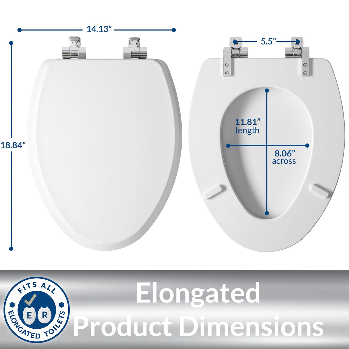 Mayfair Bennett elongated bowl fit ensures compatibility with major brands.