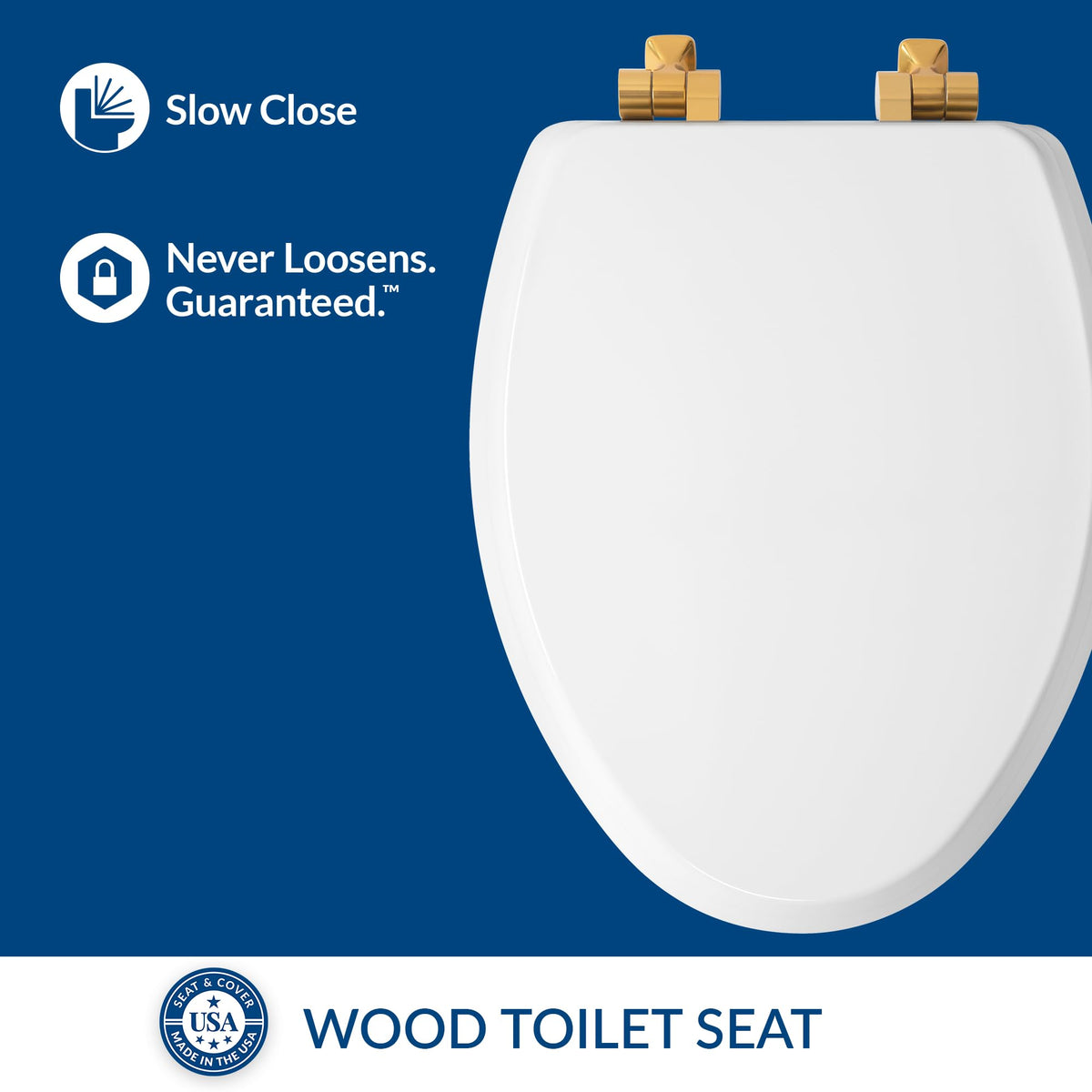 Mayfair Bennett secure metal hinges keep the seat firmly attached.