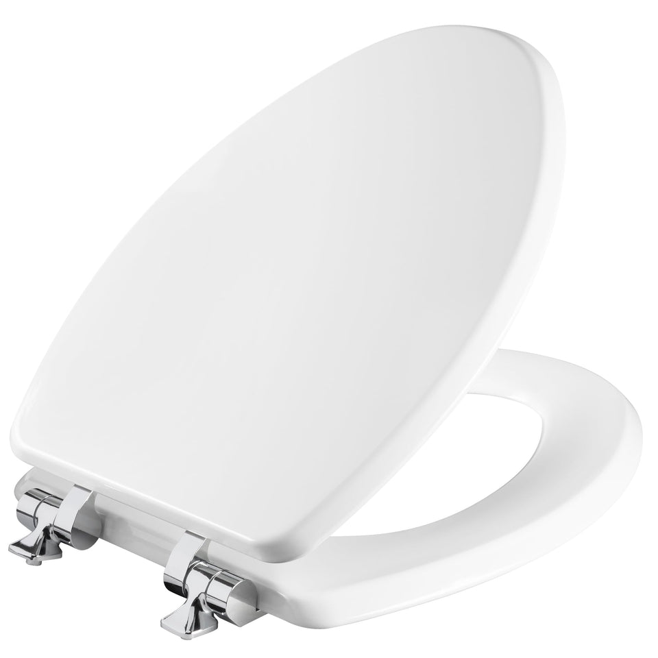 Mayfair Bennett toilet seat chrome hinges deliver durable, quiet operation.