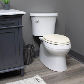 Mayfair Cassel round biscuit seat adds neutral warmth to your bathroom.