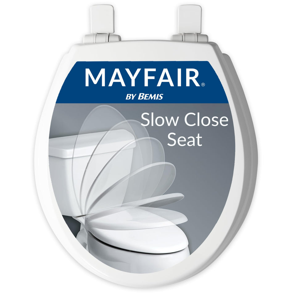 Mayfair Cassel slow close seat showcases quiet, safe bathroom closure.