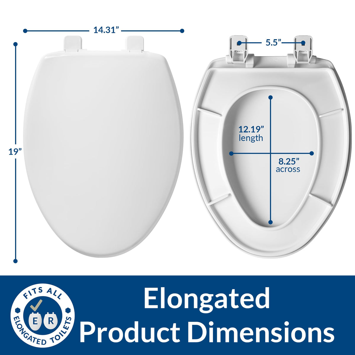 Elongated Mayfair Caswell seat fits most US and Canada toilets