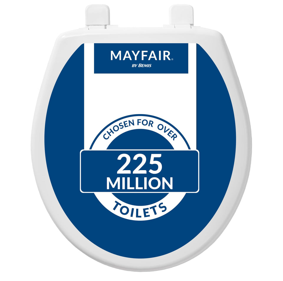 Mayfair Caswell slow-close toilet seat on a standard round bowl minimizes slamming for quiet bathroom visits.