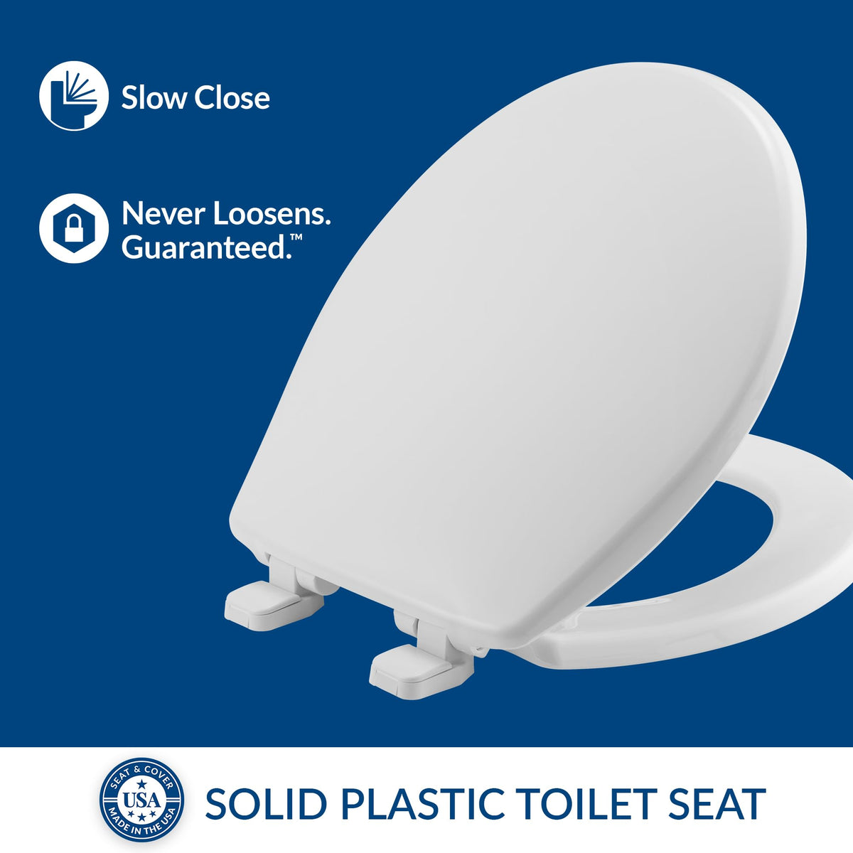 Mayfair Caswell whisper-close hinge creates a soft, silent lid descent.