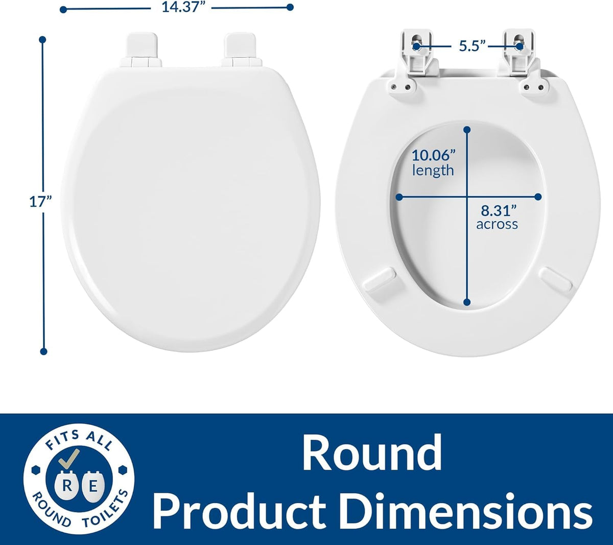 Mayfair Linden round-toilet compatibility fits most standard toilets securely.
