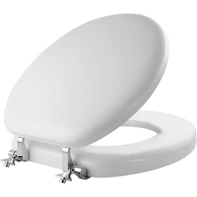 Mayfair padded seat cushion detail showing comfortable vinyl and wood core for everyday bathroom comfort.