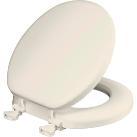 Mayfair padded toilet seat biscuit closeup highlights cushioned comfort.