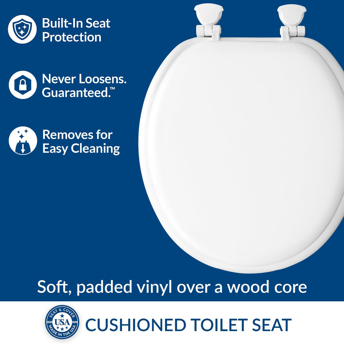 Close-up of Mayfair soft padded cover for gentle seating and easy cleaning.