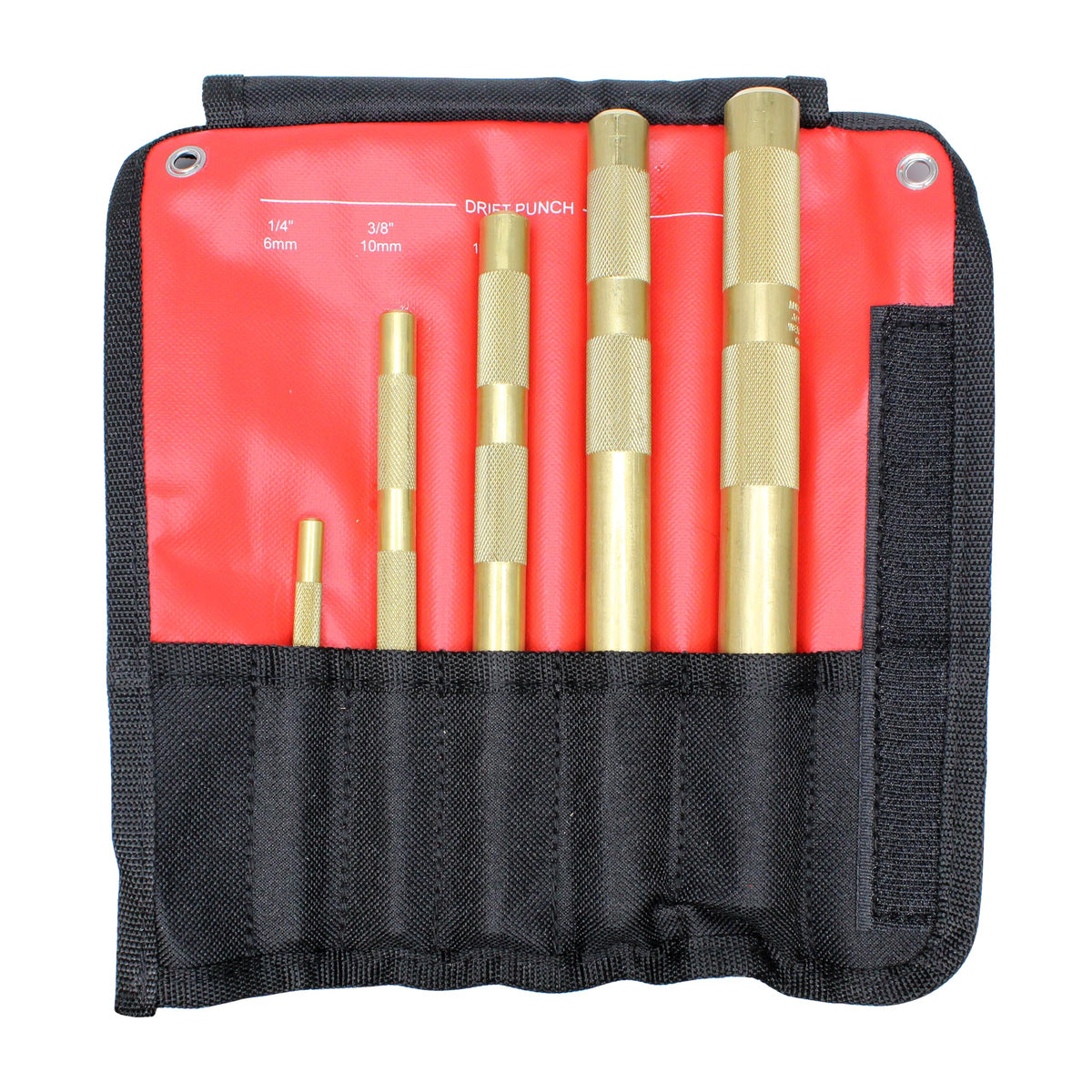 Mayhew Brass Drift Punch 1/4 inch in anti-slip pouch for precise metal alignment