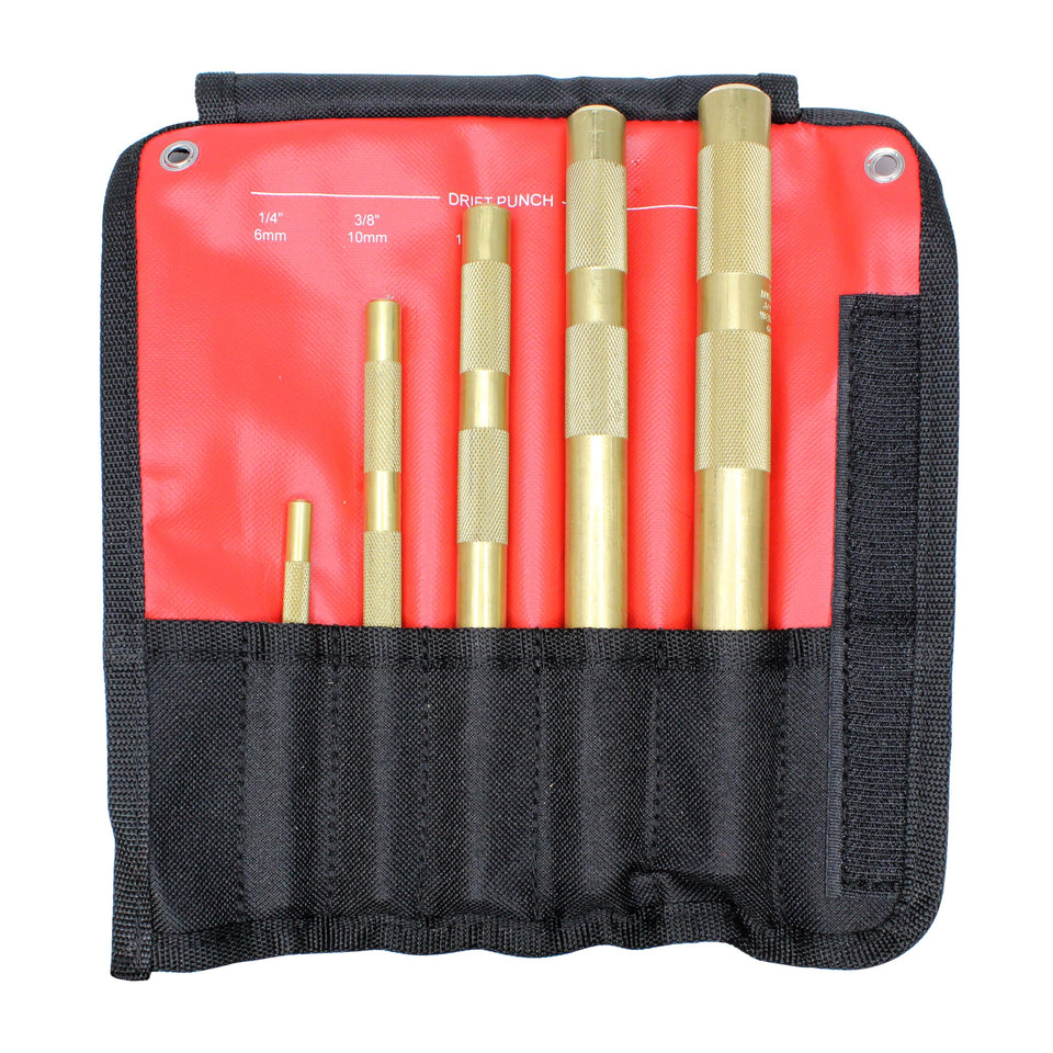 Mayhew Brass Drift Punch 1/4 inch in anti-slip pouch for precise metal alignment