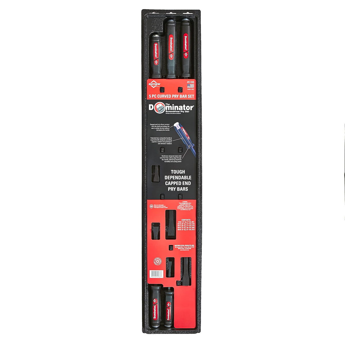 Ergonomic two-component handle reduces fatigue during extended prying tasks.