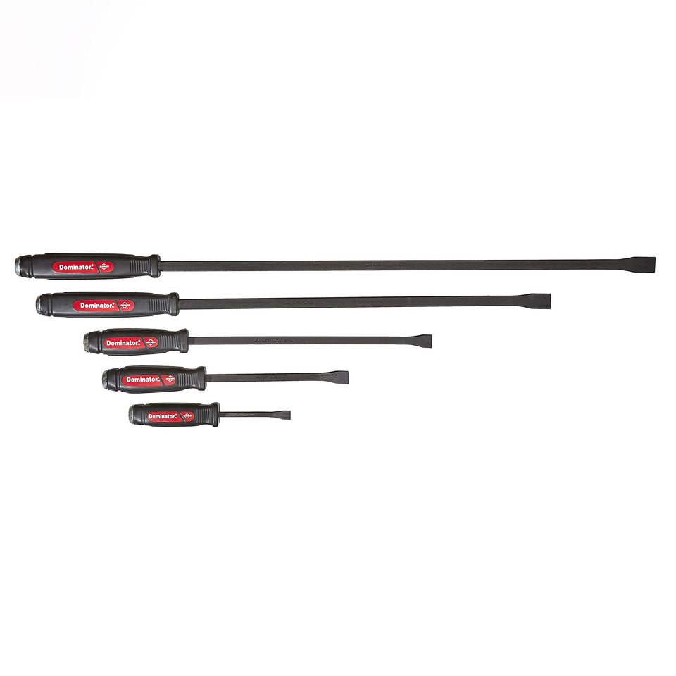 Mayhew Dominator curved-pry-bar set for tight spaces, with durable curved end leverage.