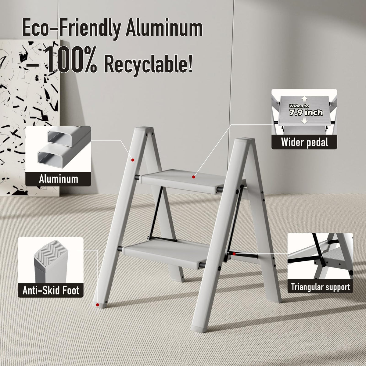 Mayi Plus 2-Step Ladder folded for slim storage in tight spaces