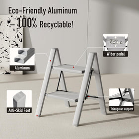 Mayi Plus 2-Step Ladder folded for slim storage in tight spaces
