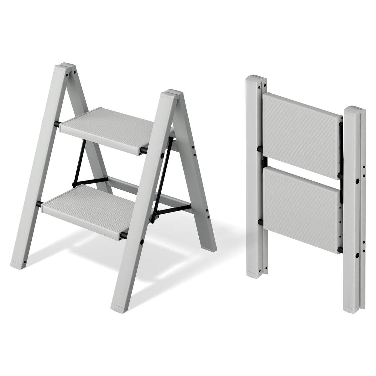 Mayi Plus 2-Step Ladder opened, showing practical reach and compact footprint