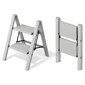 Mayi Plus 2-Step Ladder opened, showing practical reach and compact footprint