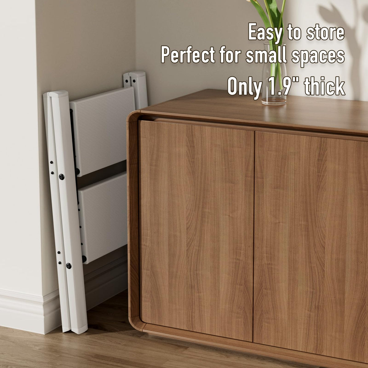 Mayi Plus 2-Step Ladder rubber feet ensure stable footing on floors