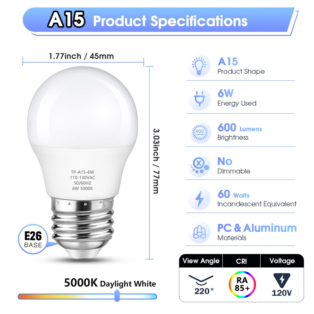 Maylaywood A15 energy-saving design reduces power usage compared to incandescent bulbs