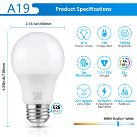 Maylaywood A19 LED bulb provides a 220-degree wide beam across rooms.