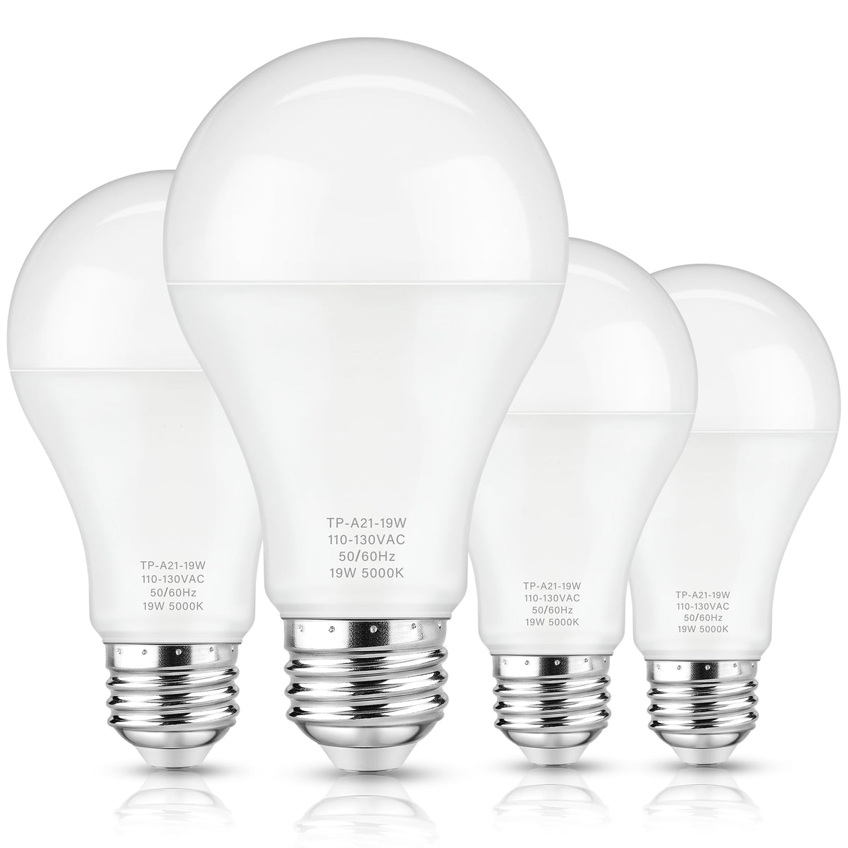 Maylaywood A21 LED bulbs 4-pack delivering daylight brightness for living spaces.