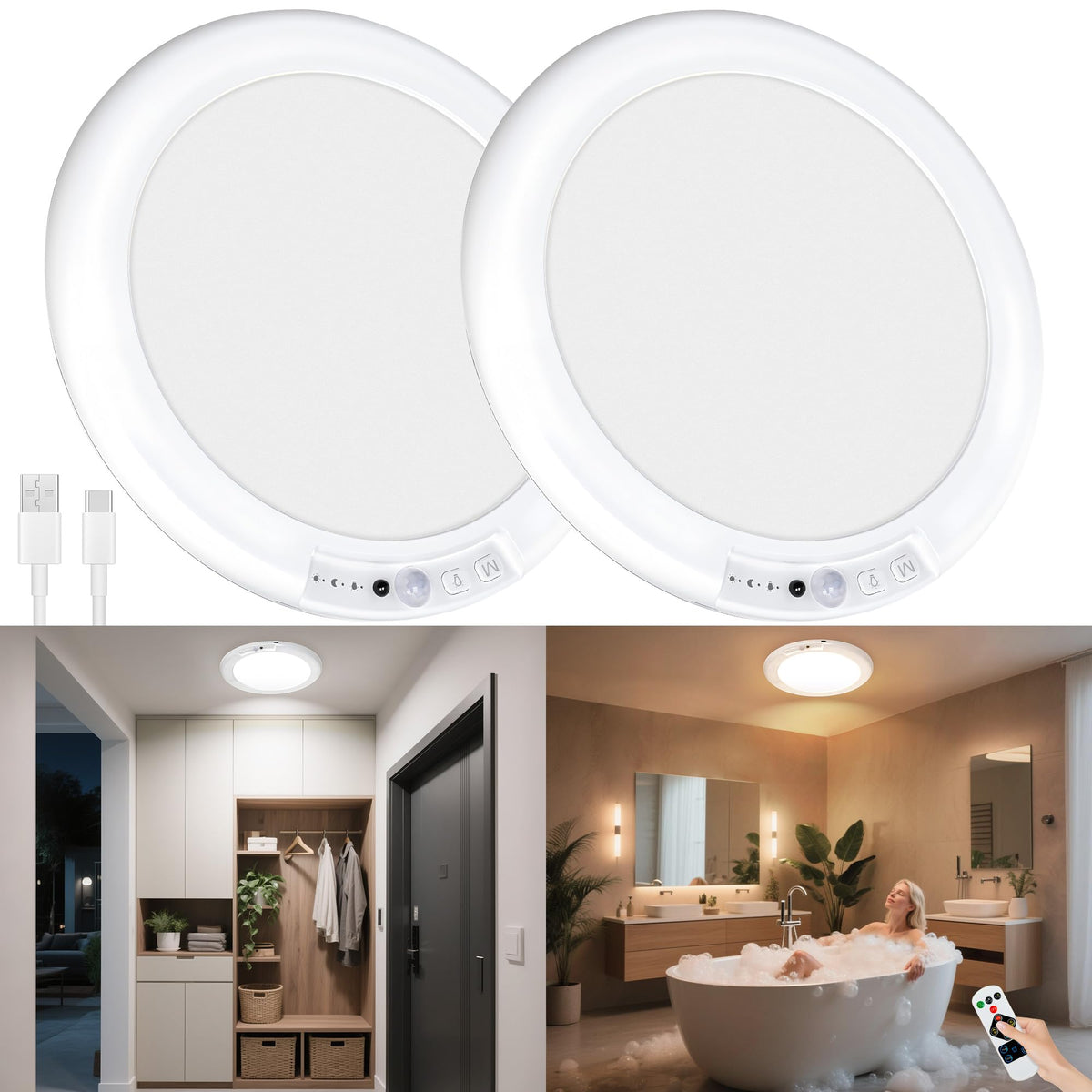 Maylit 2-pack ceiling lights with magnetic installation for quick setup and repositioning