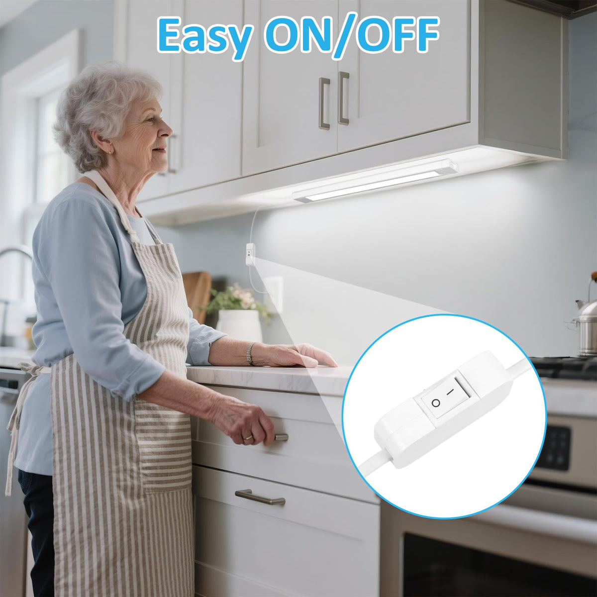 Maylit linkable under-cabinet lighting installation closeup showing simple setup