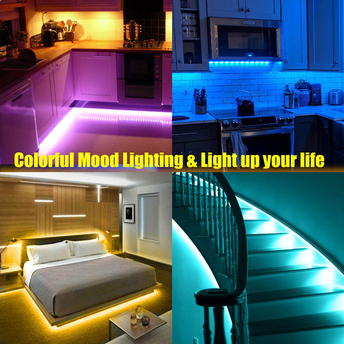 maylit ambient lighting for displays, stairs, and bookcases