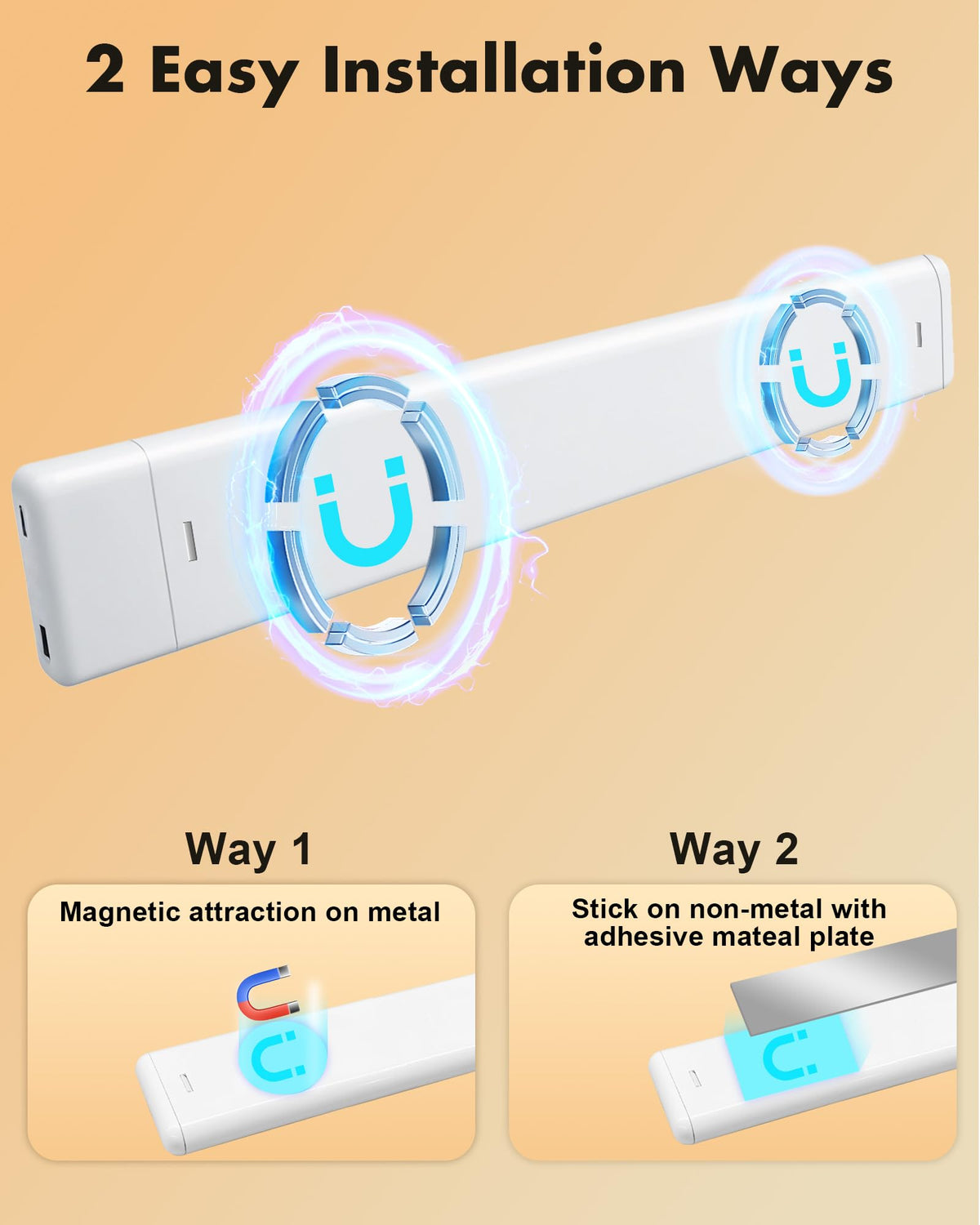 Maylit under-cabinet light magnetic-mount sticks easily to metal surfaces.