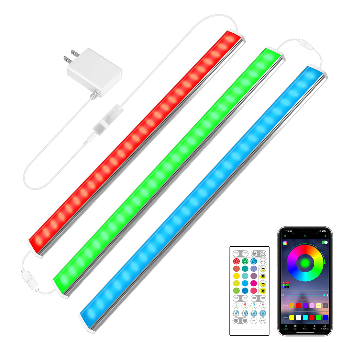 Maylit RGB under-cabinet light strip installed under a kitchen cabinet for vibrant mood lighting