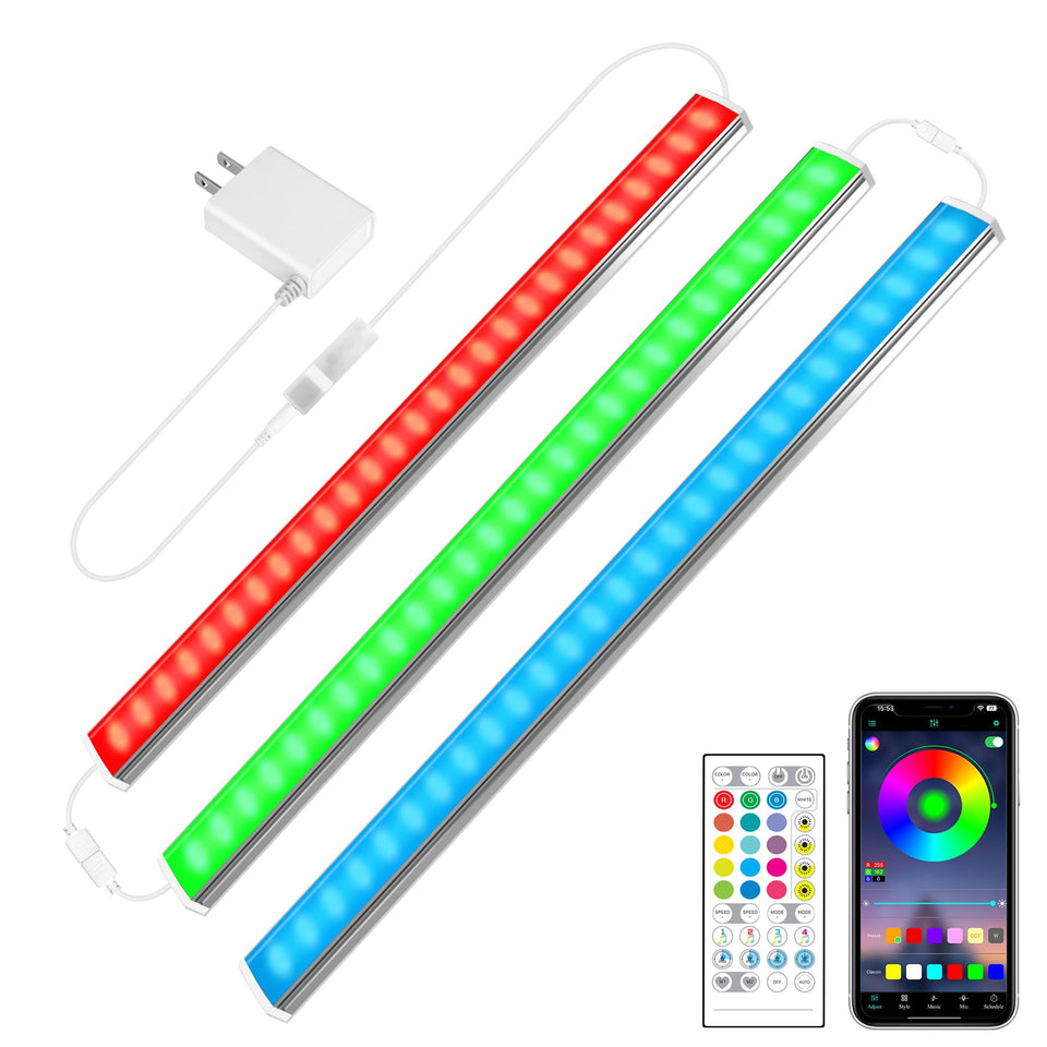 Maylit RGB under-cabinet light strip installed under a kitchen cabinet for vibrant mood lighting