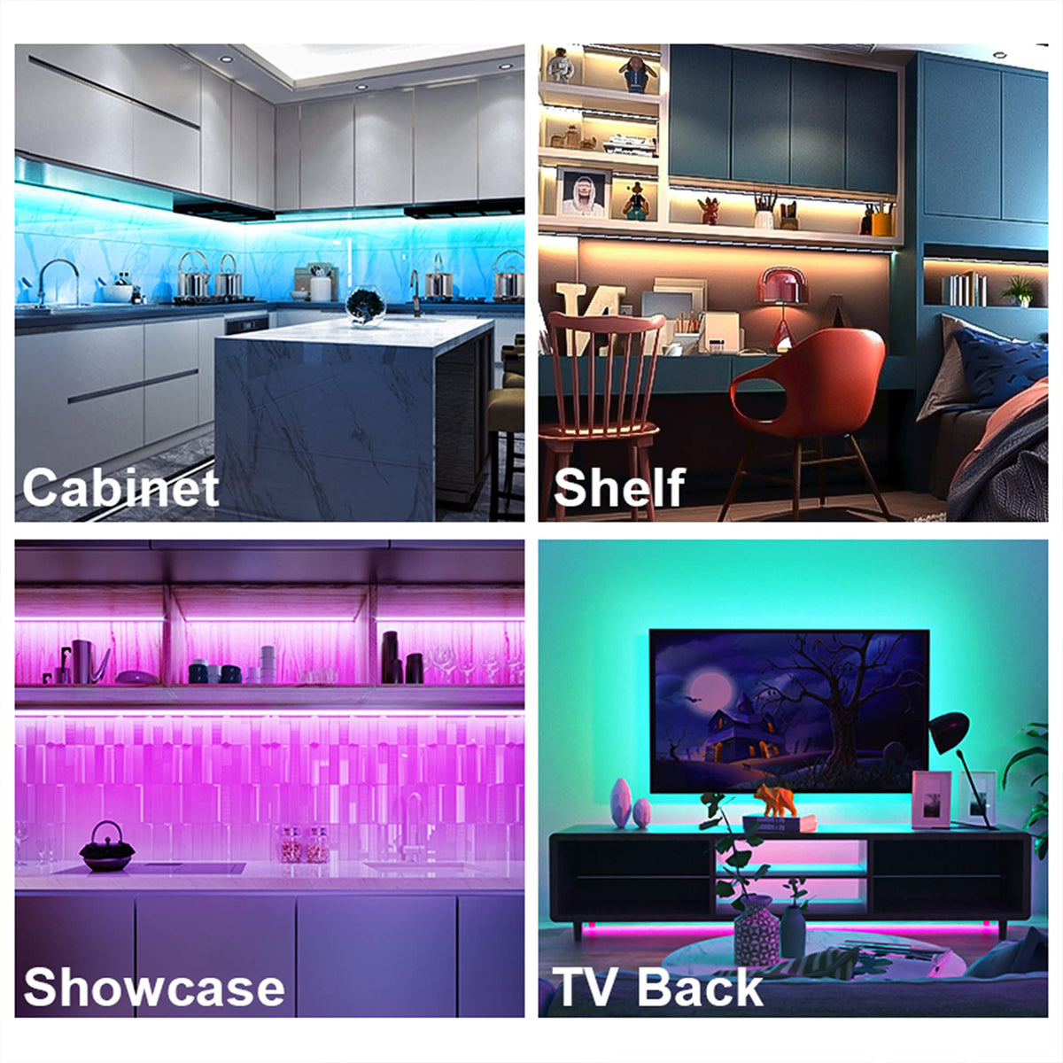 Maylit RGB under-cabinet lights providing versatile backlighting on shelves and displays