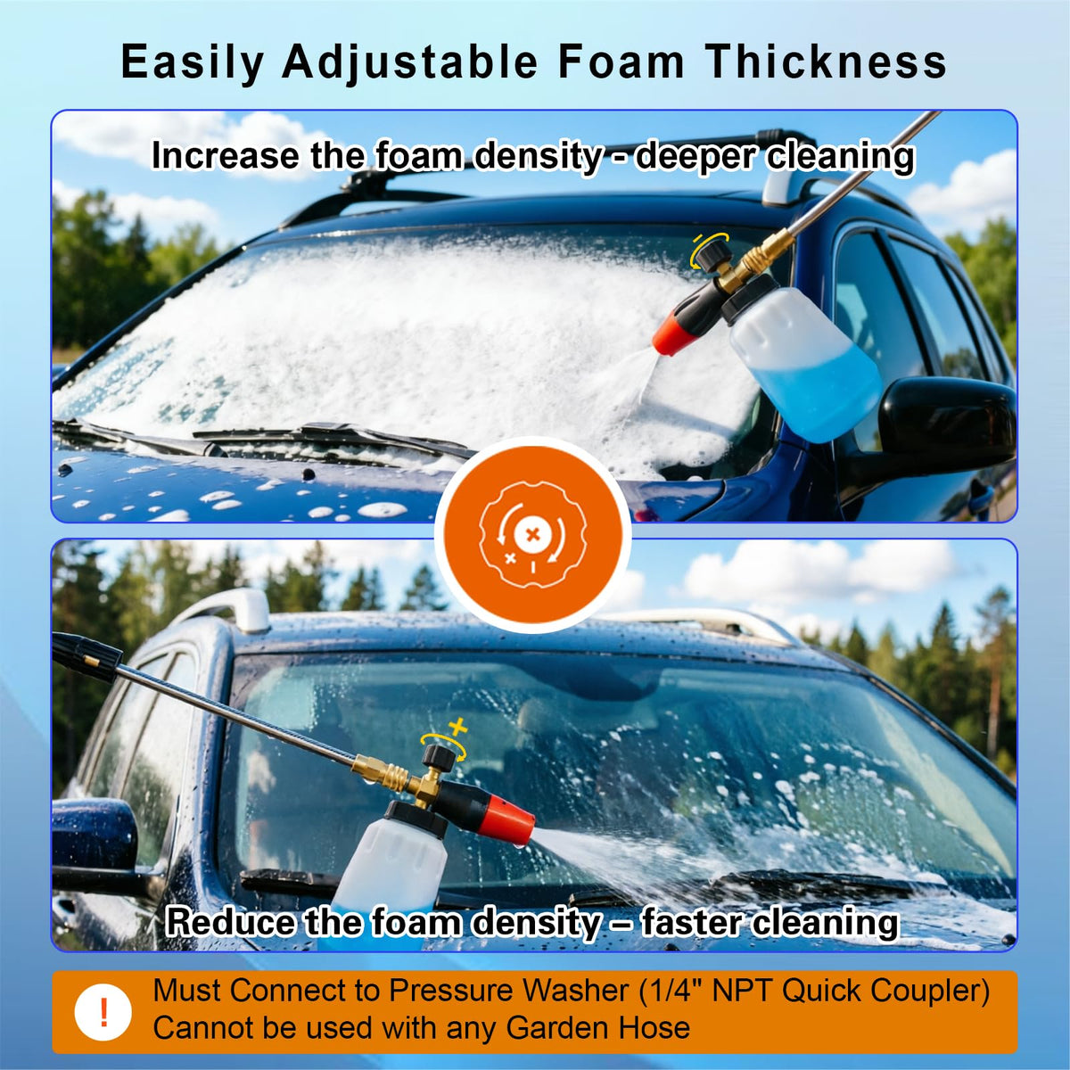 Maymalze foam cannon 360-degree swivel reaching hard-to-clean areas.