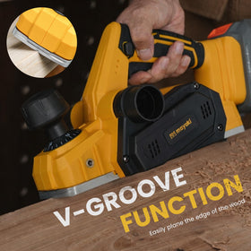 Mayoki cordless planer depth adjustment dial close-up for accurate settings