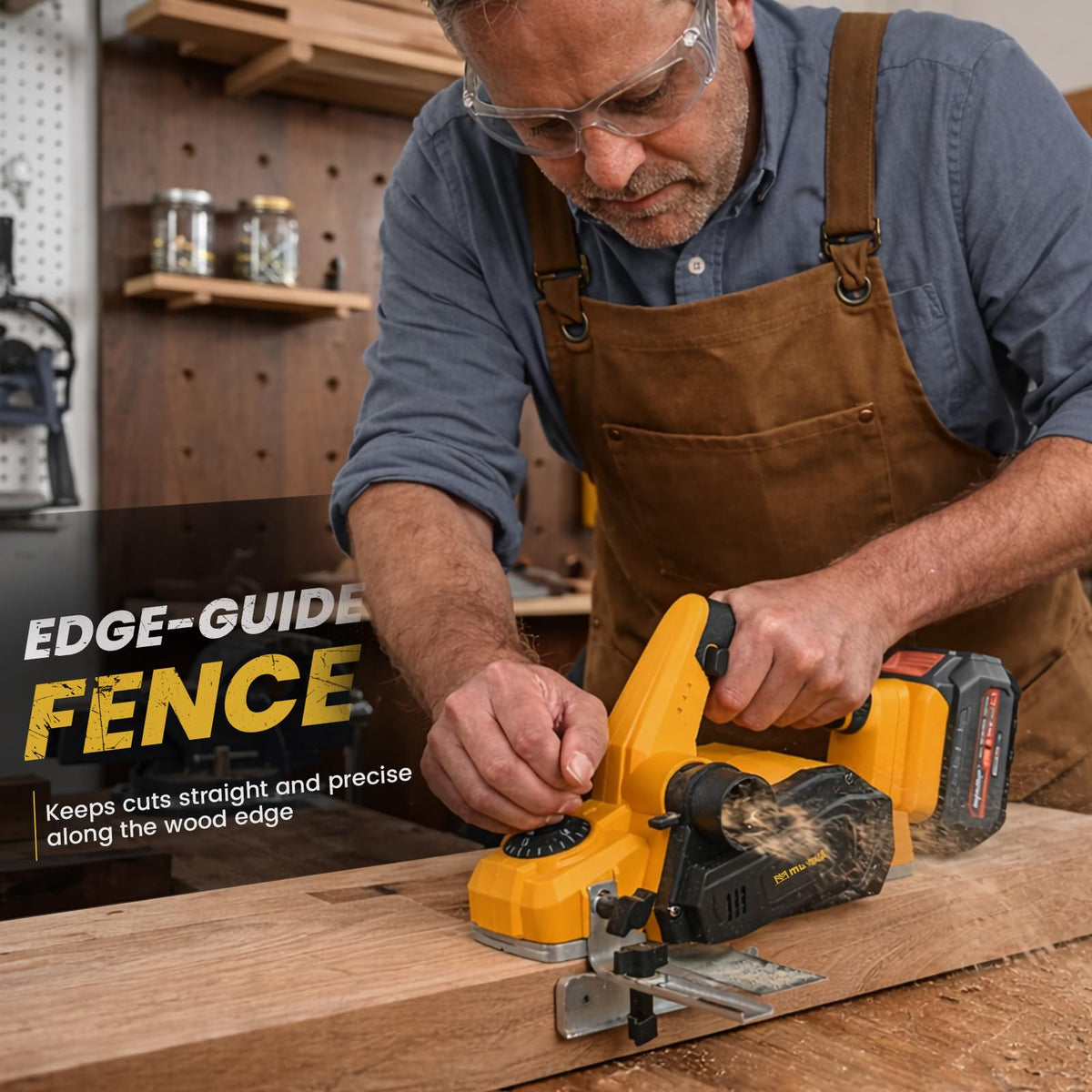 Mayoki cordless planer side view highlighting slim profile for precise edge work