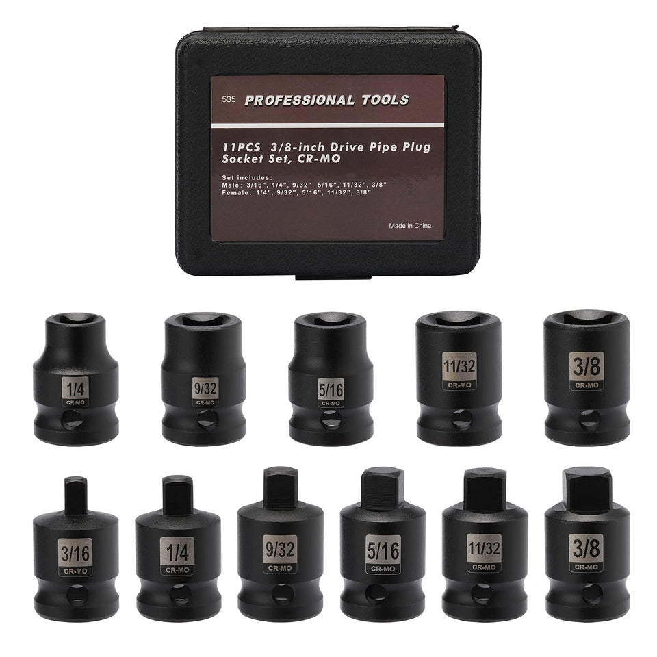 Mayouko 11-piece 3/8in drive SAE sockets set for versatile pipe plug work